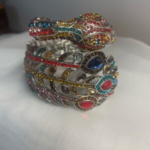 Colorful Silver Multi Colorful Stones Peacock Cuff Bracelet